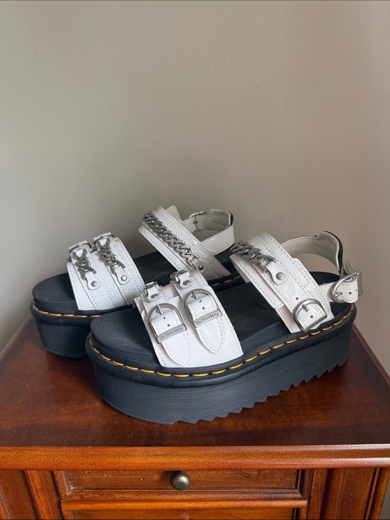 Dr. Martens Shoes - Dr. Martens White Platform Sandals with Silver Chain and Buckles